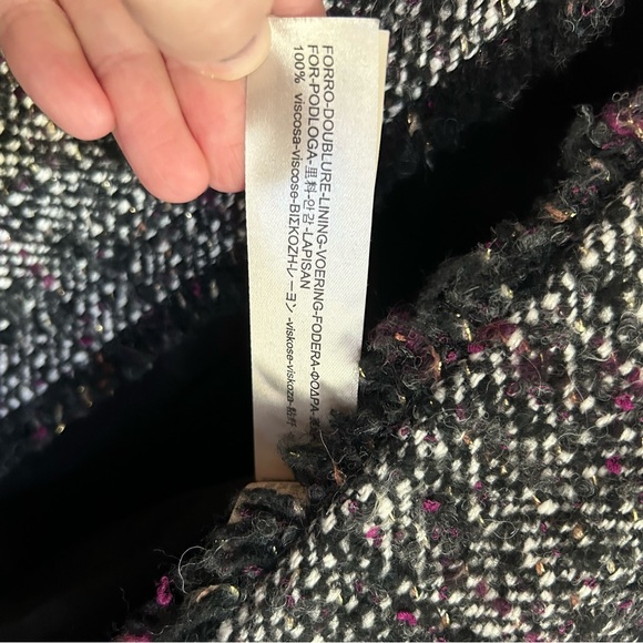 Massimo Dutti Cropped Boucle Tweed Blazer Black White Purple Size 2 - Picture 10 of 15